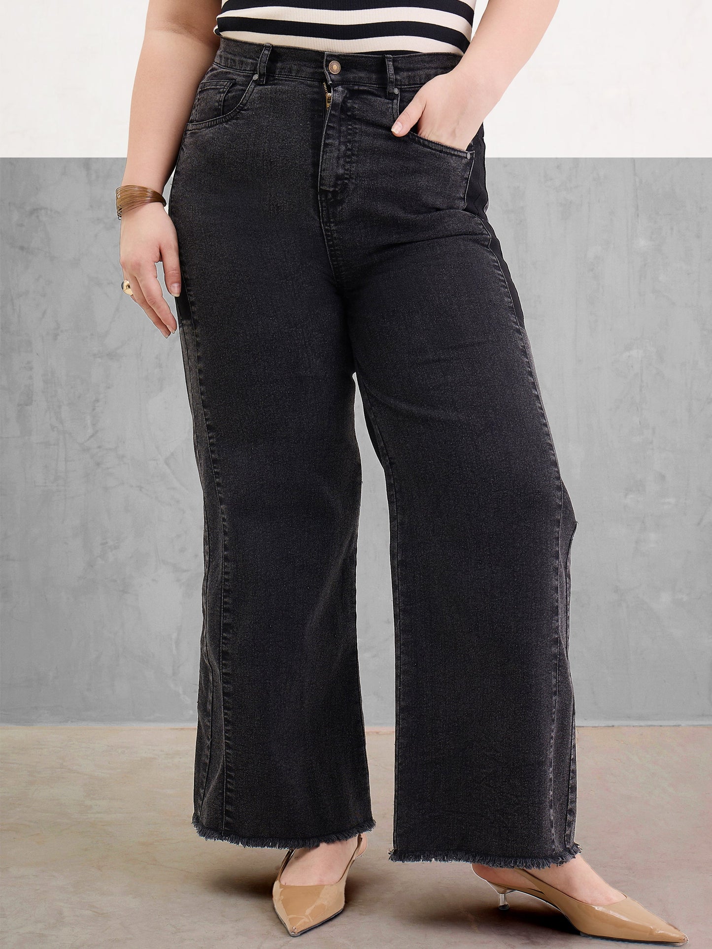 Black Side Colour Block Straight Jeans