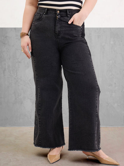 Black Side Colour Block Straight Jeans
