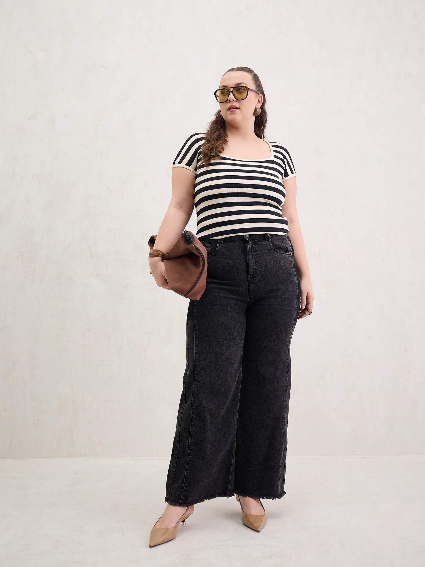 Black Side Colour Block Straight Jeans