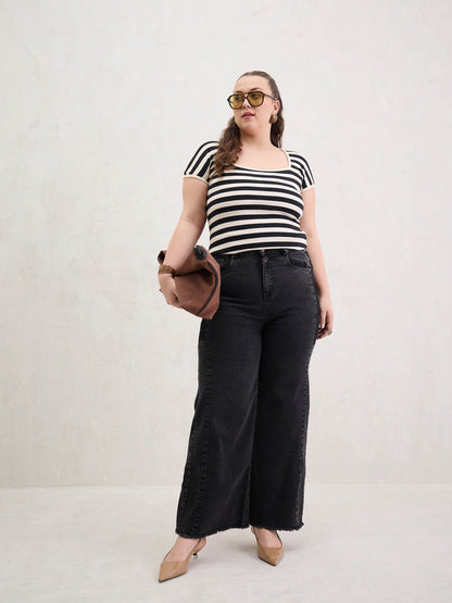 Black Side Colour Block Straight Jeans