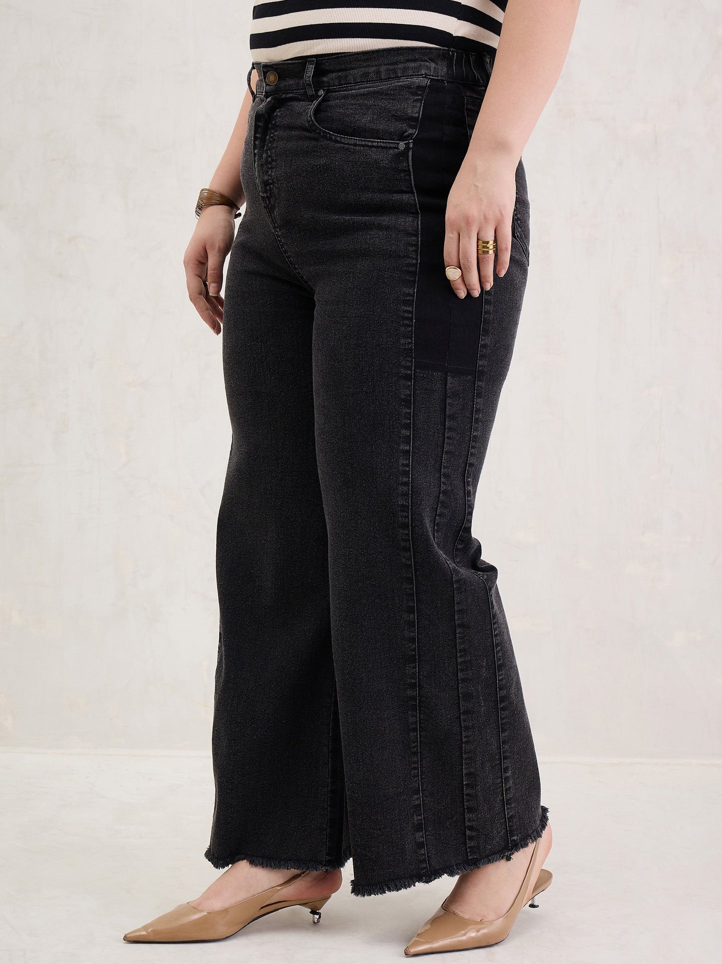 Black Side Colour Block Straight Jeans