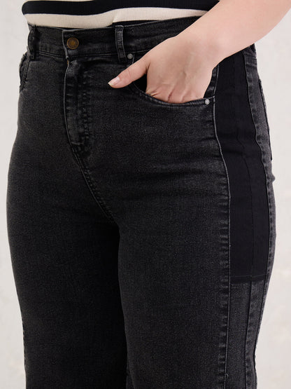 Black Side Colour Block Straight Jeans