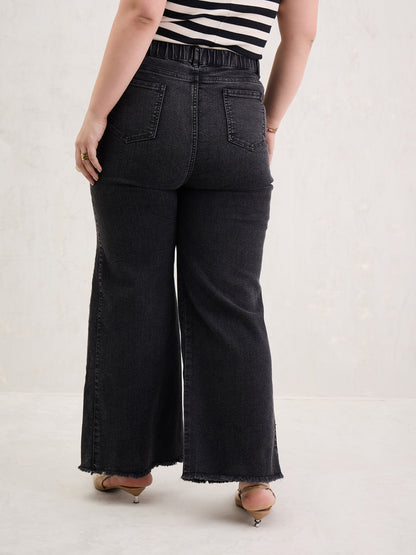 Black Side Colour Block Straight Jeans