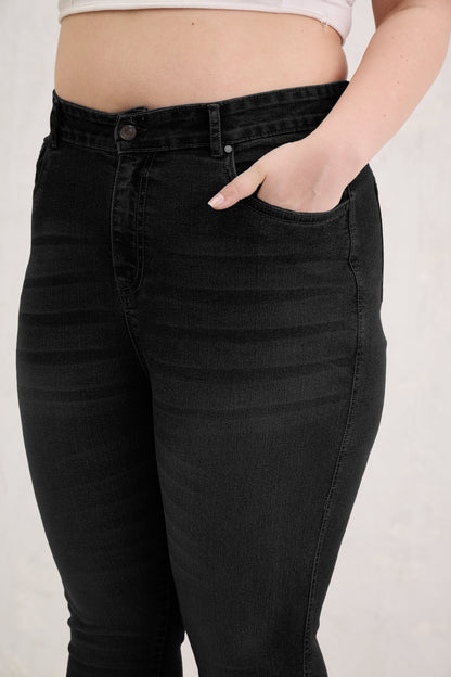 Black Wash Front Slit Fitted Jeans