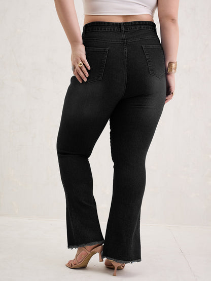 Black Wash Front Slit Fitted Jeans