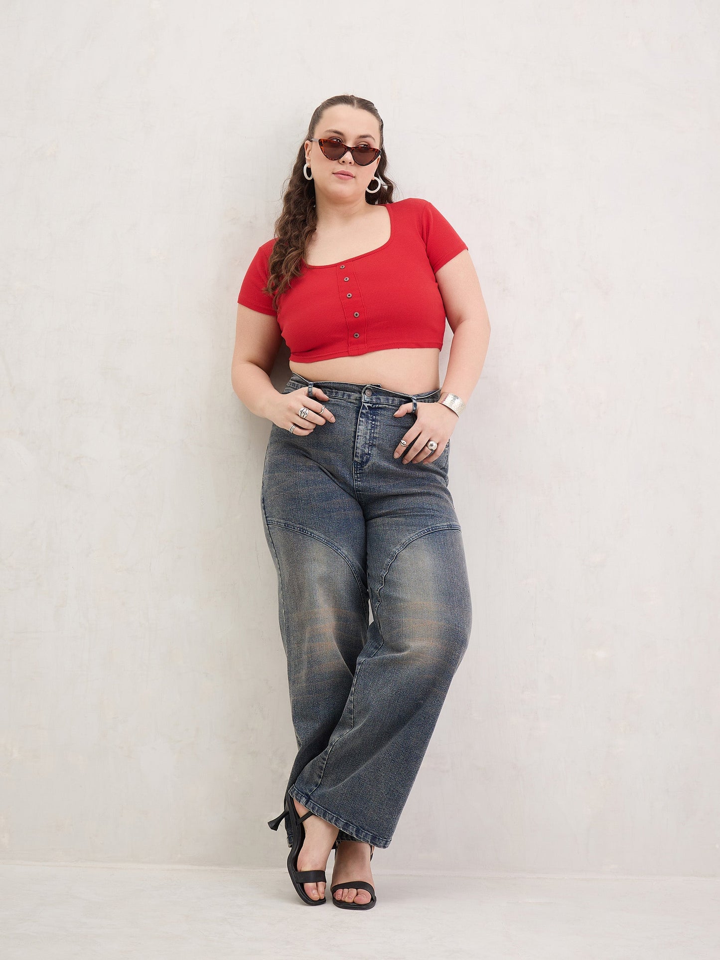 Blue Acid Wash Front Stitch Straight Jeans