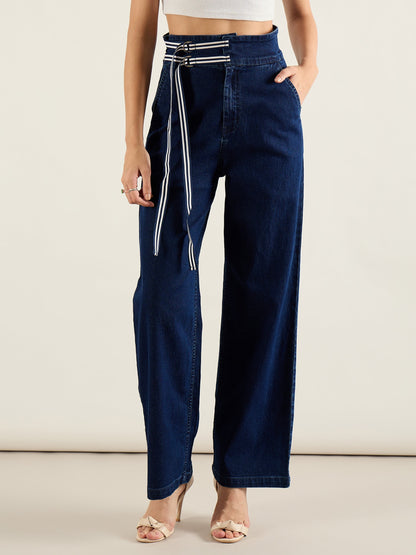 Navy Blue High Rise Straight Fit Jeans