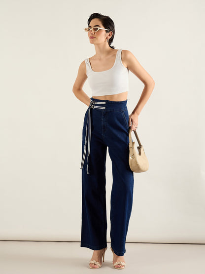 Navy Blue High Rise Straight Fit Jeans