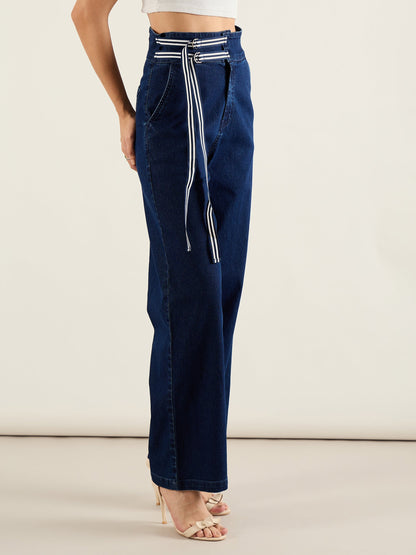 Navy Blue High Rise Straight Fit Jeans