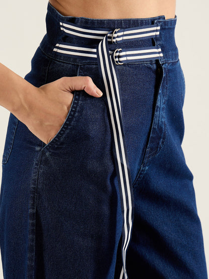 Navy Blue High Rise Straight Fit Jeans