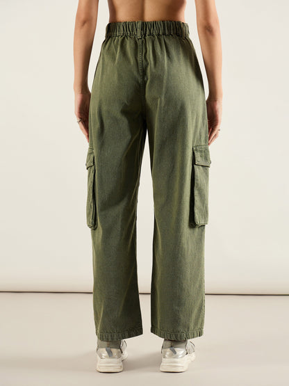 Olive High Rise Cargo Pocket Jeans