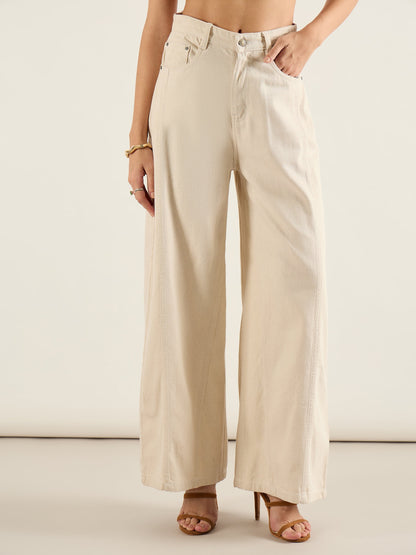 Beige High Waist Wide Leg Jeans