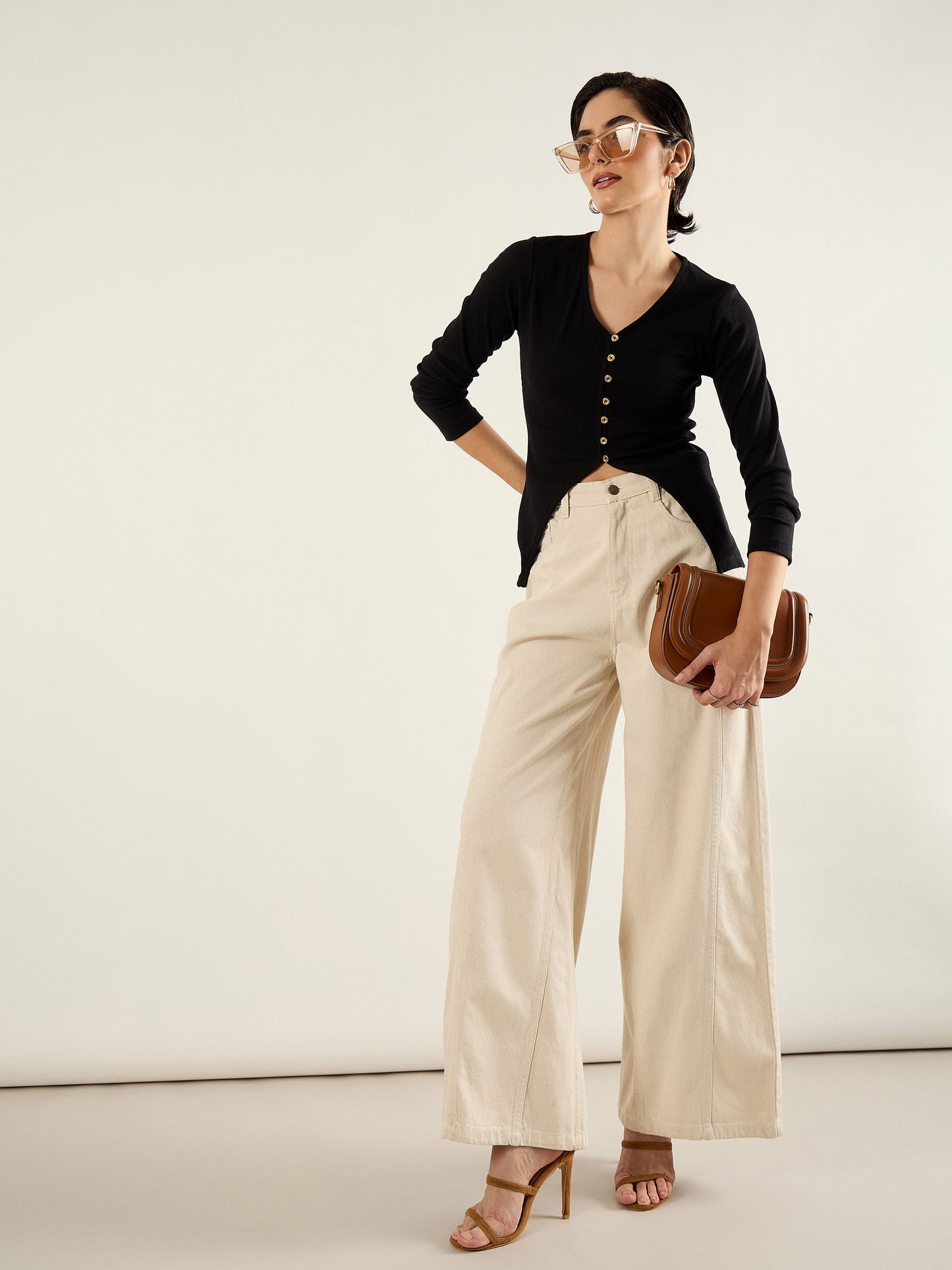 Beige High Waist Wide Leg Jeans