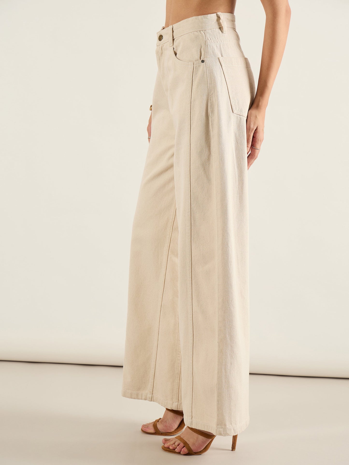 Beige High Waist Wide Leg Jeans