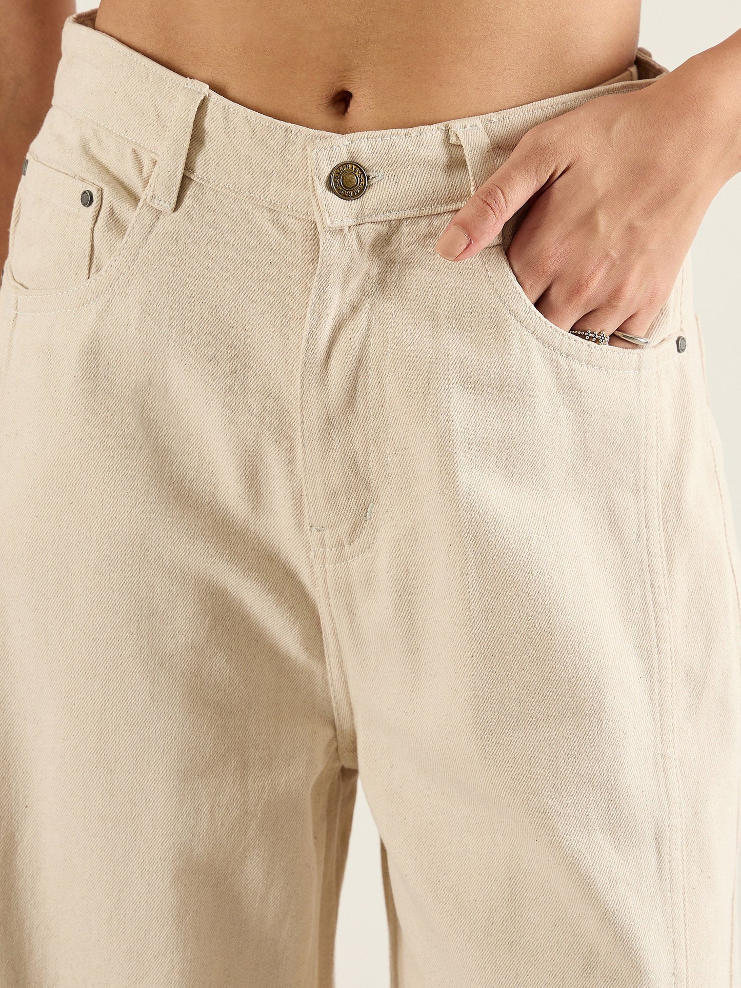 Beige High Waist Wide Leg Jeans