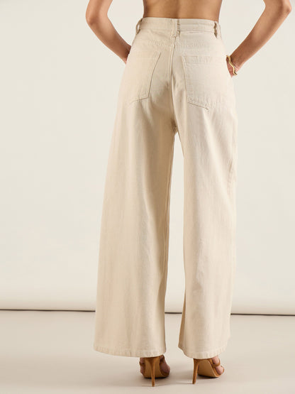 Beige High Waist Wide Leg Jeans