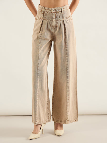 Brown High Waist Front Dart Wide Leg Jeans