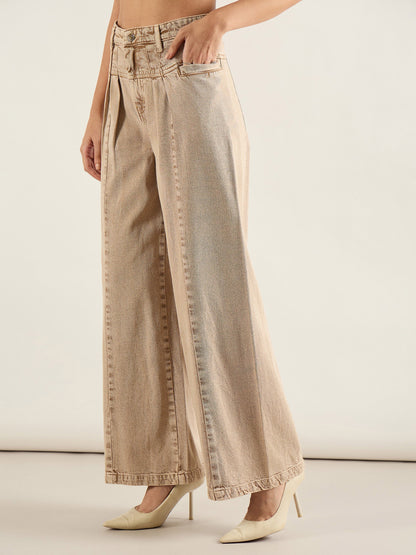 Brown High Waist Front Dart Wide Leg Jeans