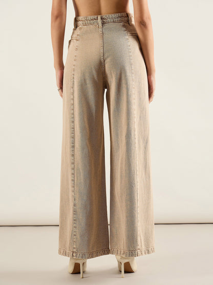 Brown High Waist Front Dart Wide Leg Jeans