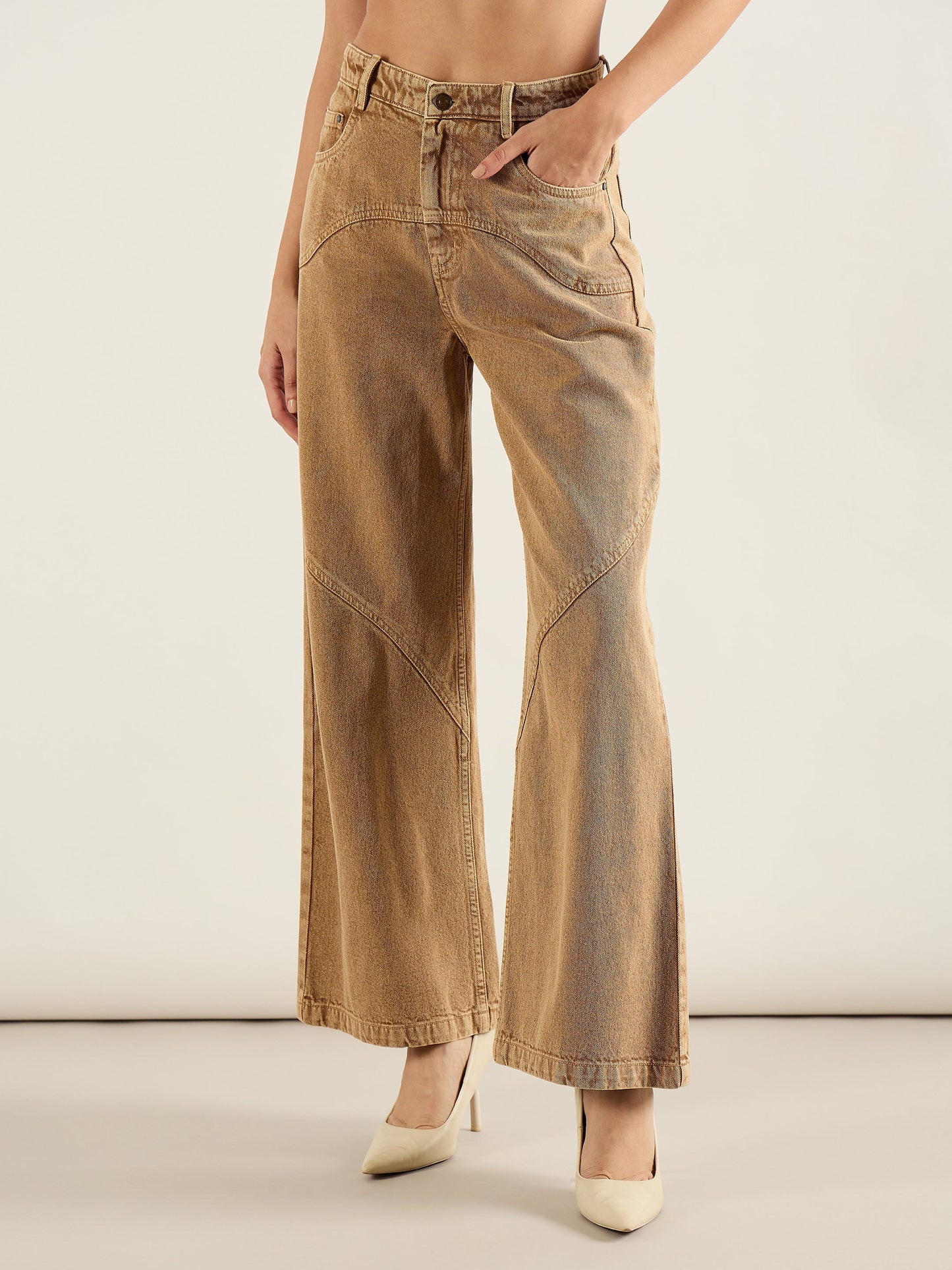 Dark Beige High Waist Straight Jeans