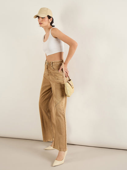 Dark Beige High Waist Straight Jeans