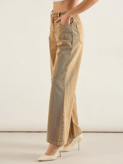Dark Beige High Waist Straight Jeans