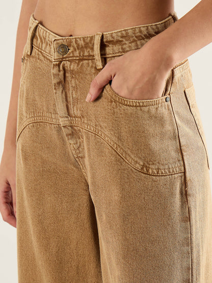 Dark Beige High Waist Straight Jeans