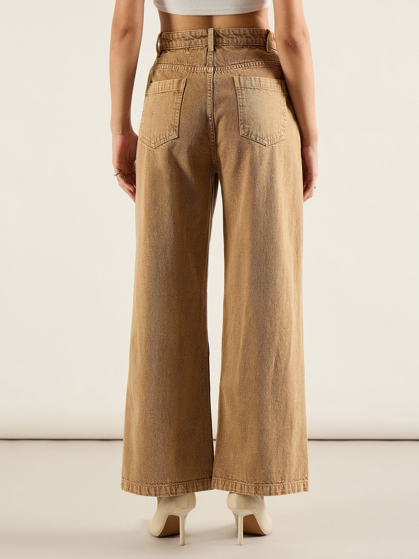 Dark Beige High Waist Straight Jeans