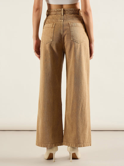 Dark Beige High Waist Straight Jeans