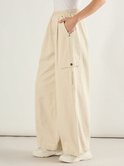 Beige Baggy Fit Cargo Jeans