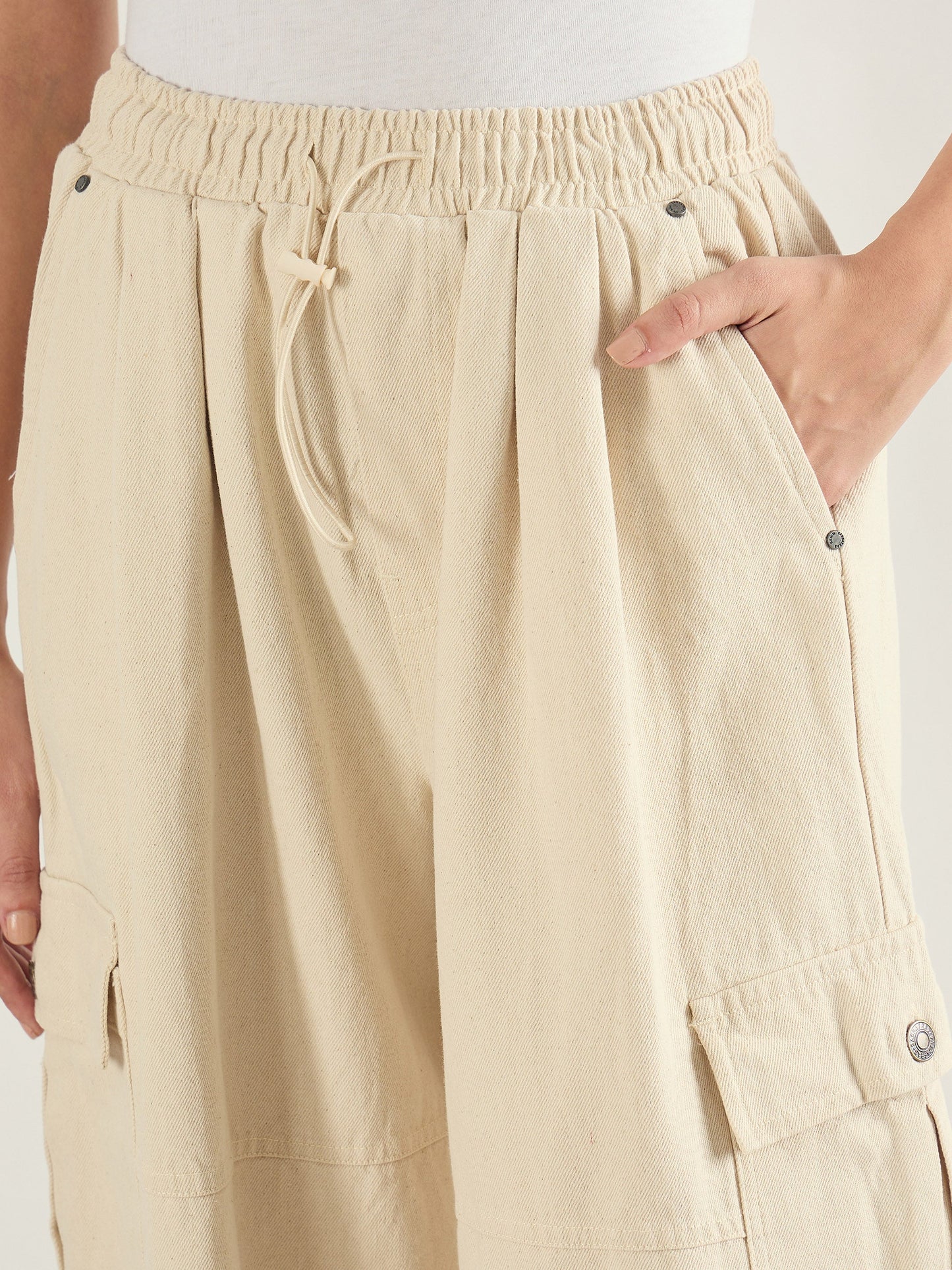 Beige Baggy Fit Cargo Jeans