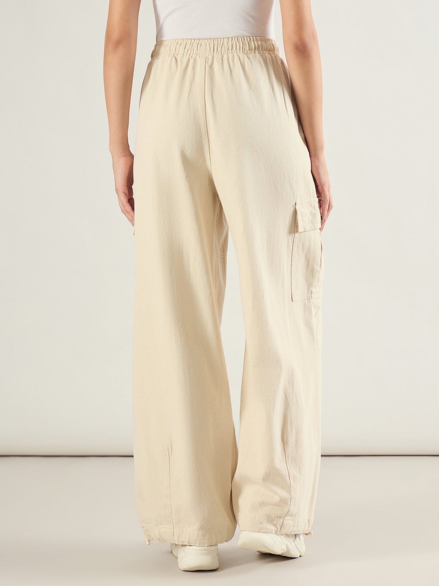 Beige Baggy Fit Cargo Jeans