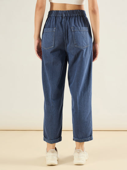 Blue Wash Roll Up Hem Barrel Jeans