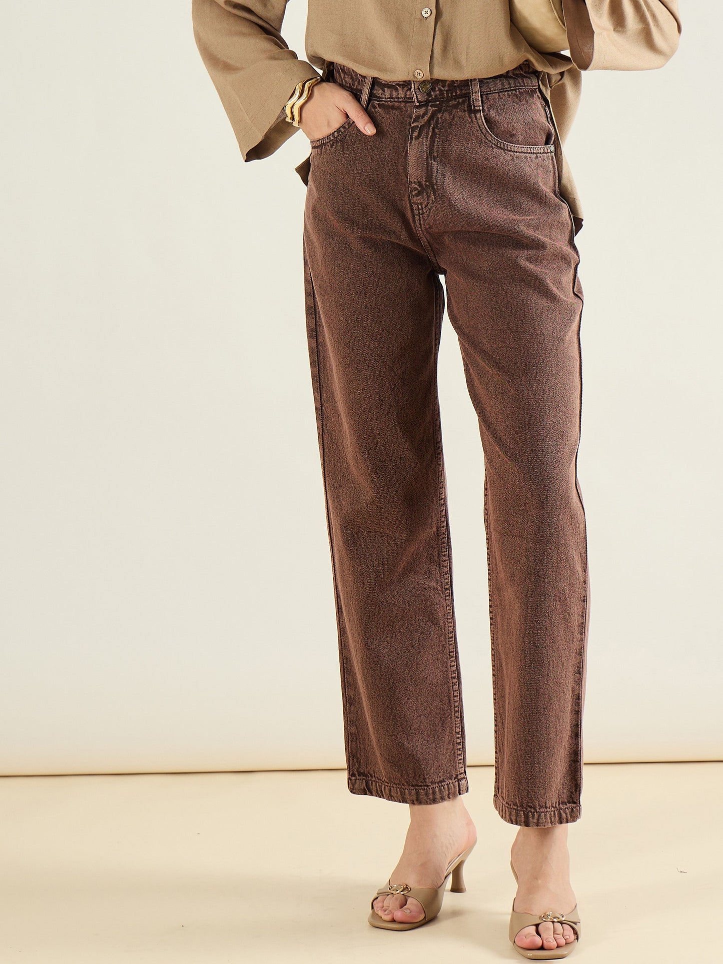 Brown Straight Fit Jeans