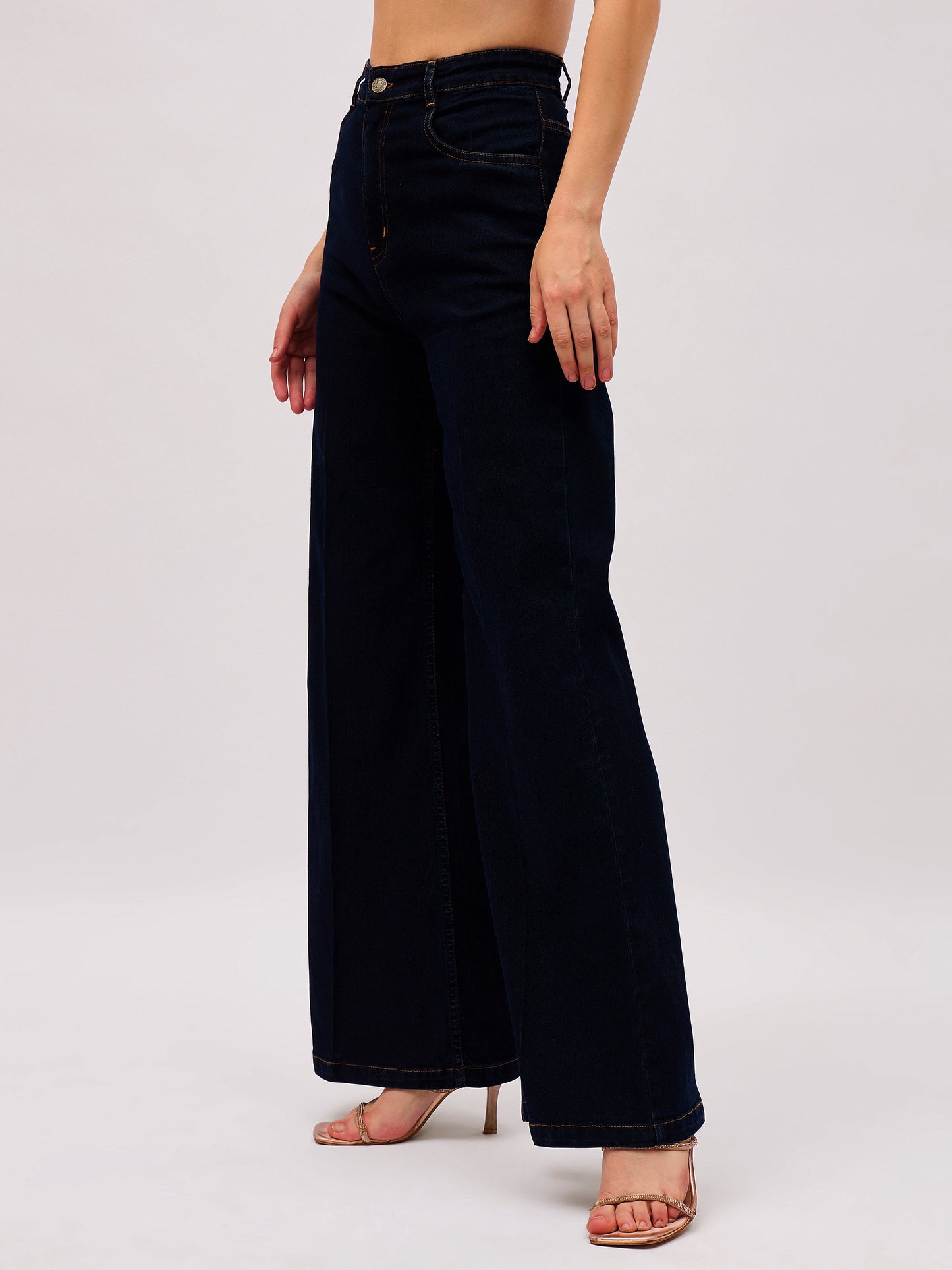 Jet Black Denim Front Crease Straight Fit Jeans