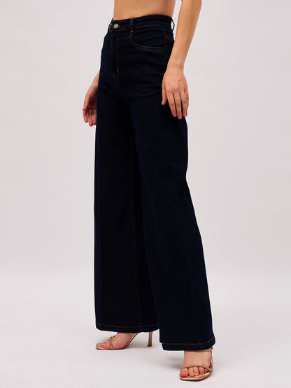 Jet Black Denim Front Crease Straight Fit Jeans