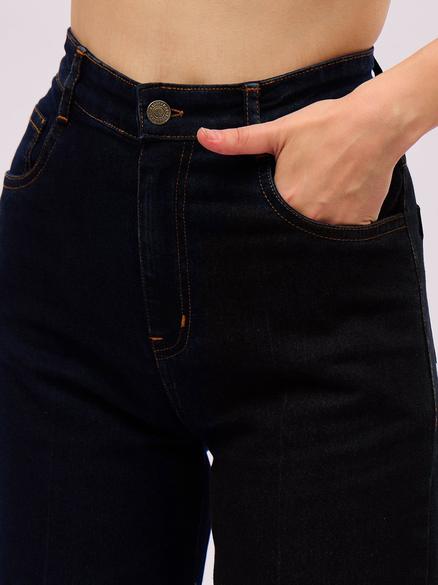 Jet Black Denim Front Crease Straight Fit Jeans