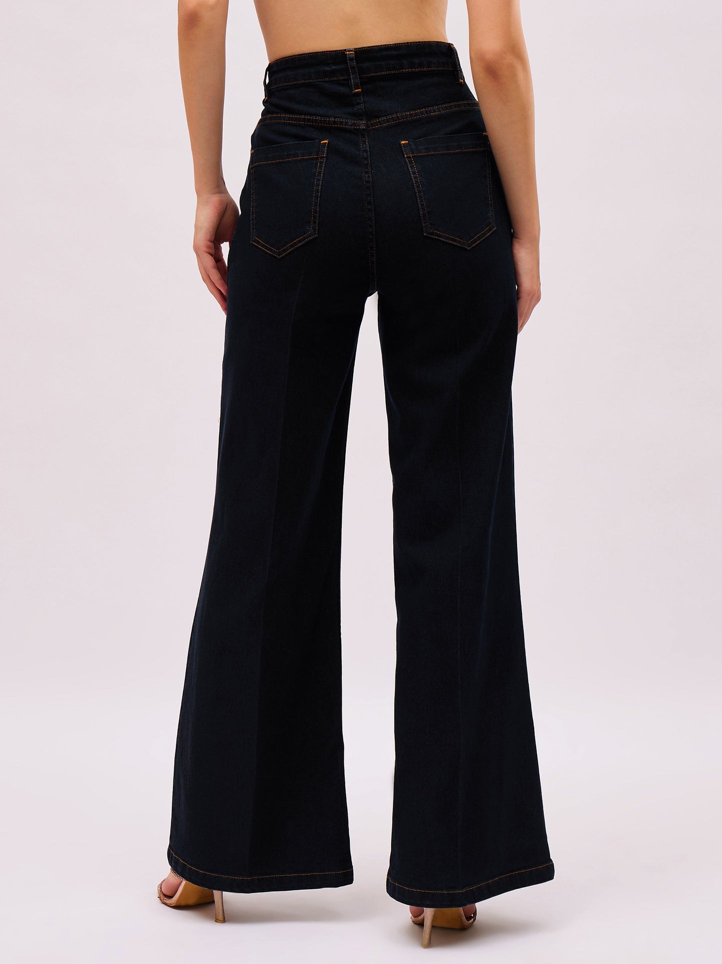 Jet Black Denim Front Crease Straight Fit Jeans