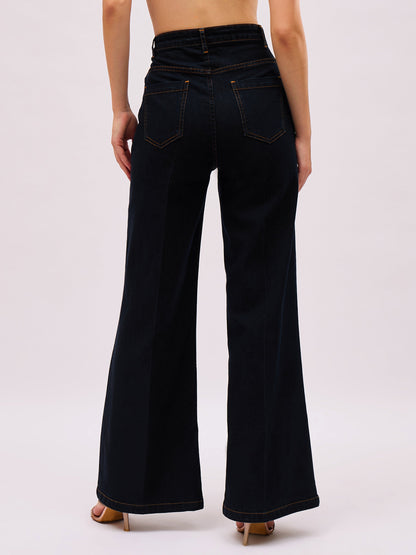Jet Black Denim Front Crease Straight Fit Jeans