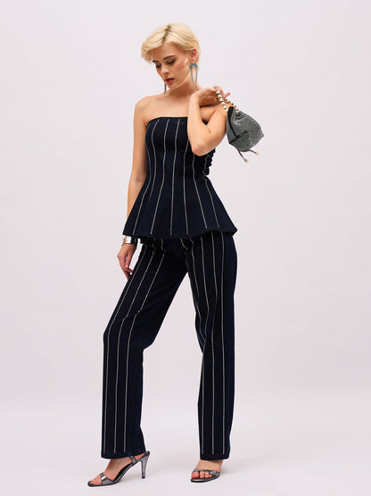 Women Jet Black Denim Front Stud Straight Fit Jeans