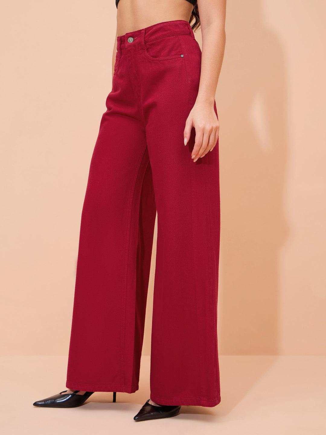 Women Red Straight Fit Flared Jeans