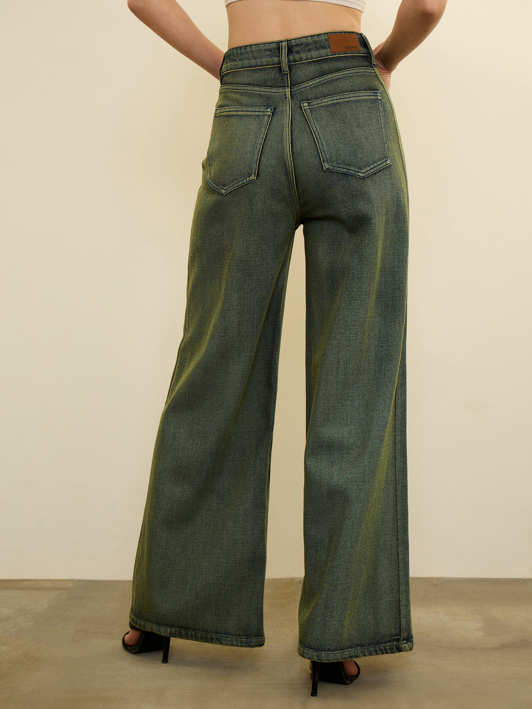 Women Green Overdyed Straight Fit Flared Jeans