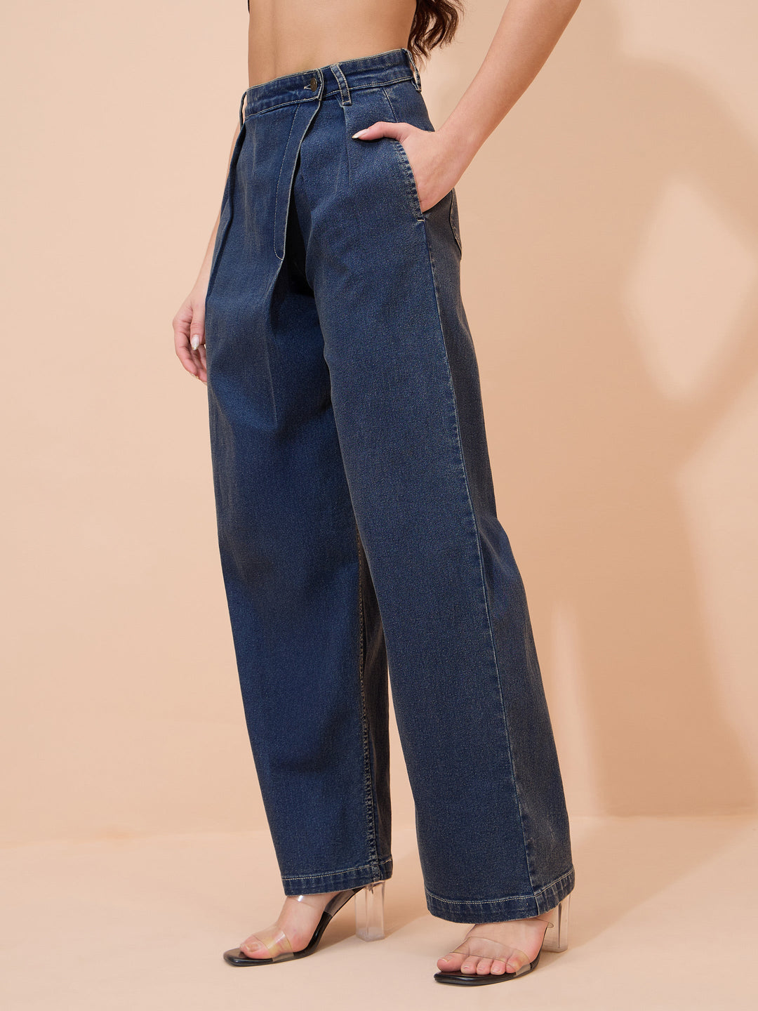 Women Blue Acid Wash Wrap Straight Jeans