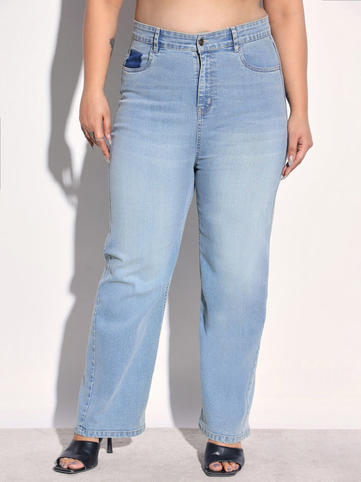 Women Green Wash Denim Straight Fit Jeans