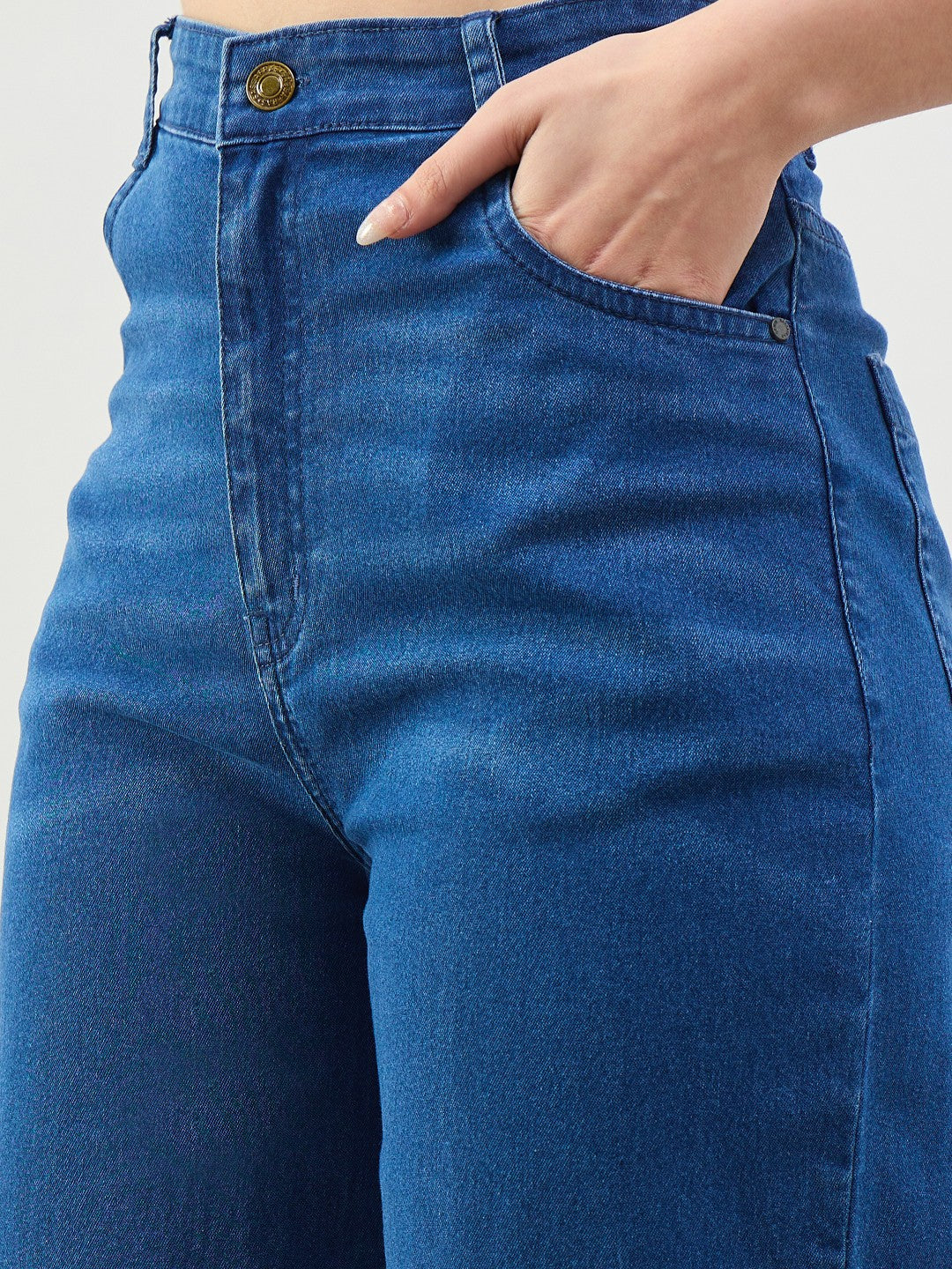 Women Blue Whisker High Waist Straight Fit Jeans