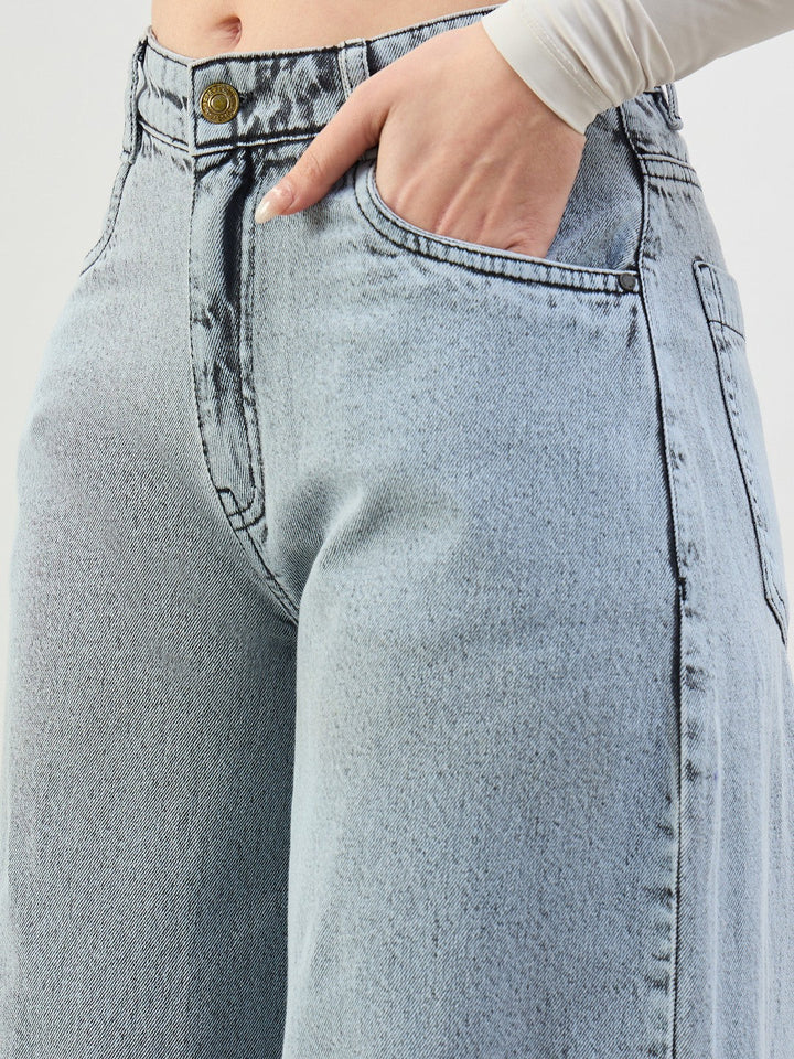 Women Grey Wash Low Waist Wide Leg Jeans