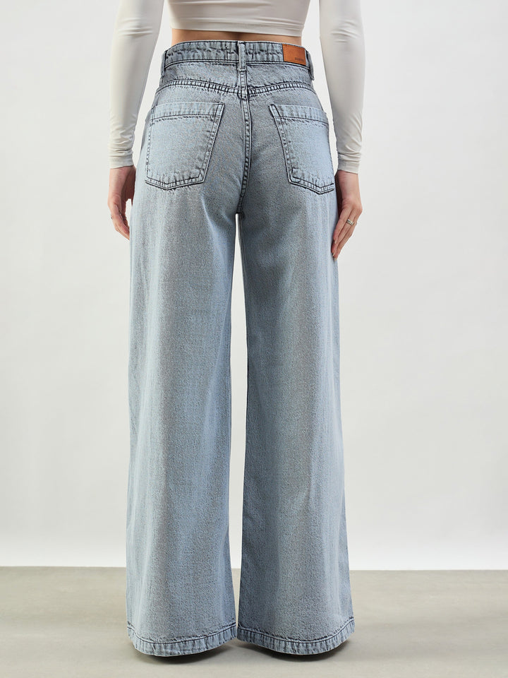 Women Grey Wash Low Waist Wide Leg Jeans
