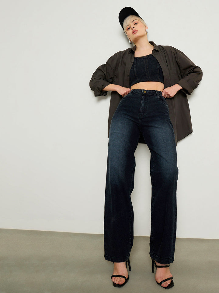 Women Black Wash Low Waist Straight Fit Jeans