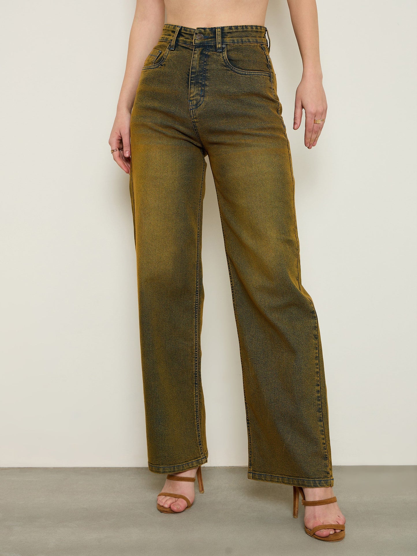 Rust Overdyed Wash High Waist Straight Jeans