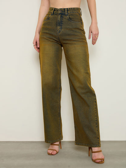 Rust Overdyed Wash High Waist Straight Jeans